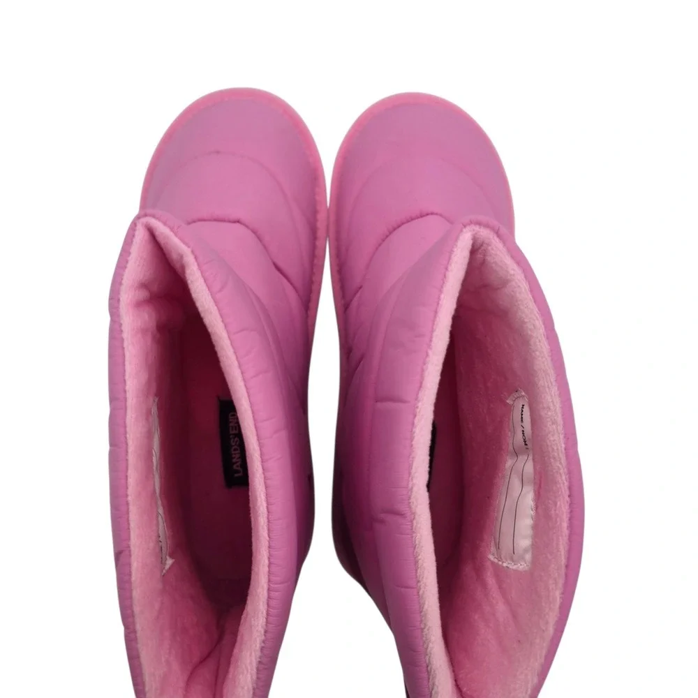 Girls Pink Puffer Winter Boots 6 Youth Warm Faux Fur Lined‎ Slip On Lands End